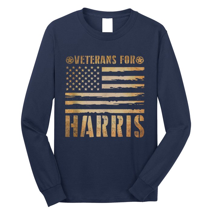 Vintage Veterans For Harris 2024 Military Vets Kamala Harris Long Sleeve Shirt