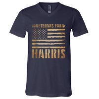 Vintage Veterans For Harris 2024 Military Vets Kamala Harris V-Neck T-Shirt