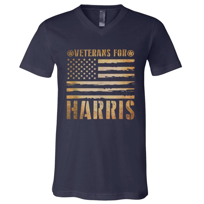 Vintage Veterans For Harris 2024 Military Vets Kamala Harris V-Neck T-Shirt