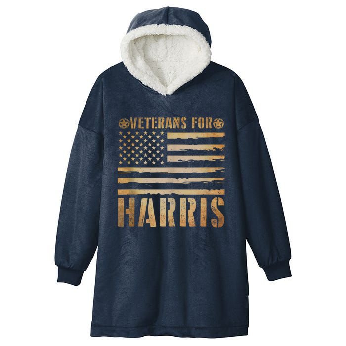 Vintage Veterans For Harris 2024 Military Vets Kamala Harris Hooded Wearable Blanket