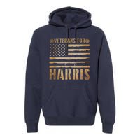 Vintage Veterans For Harris 2024 Military Vets Kamala Harris Premium Hoodie