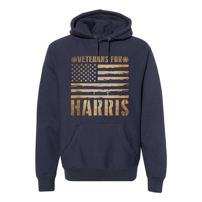 Vintage Veterans For Harris 2024 Military Vets Kamala Harris Premium Hoodie