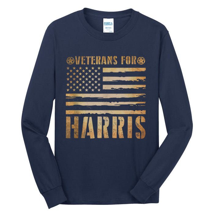 Vintage Veterans For Harris 2024 Military Vets Kamala Harris Tall Long Sleeve T-Shirt