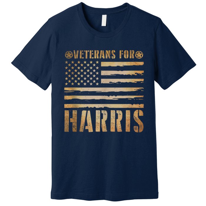 Vintage Veterans For Harris 2024 Military Vets Kamala Harris Premium T-Shirt