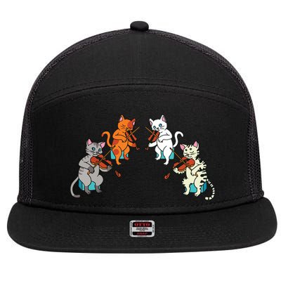 Violin Violinist Fiddle Player Orchestra Classical Cat Lover 7 Panel Mesh Trucker Snapback Hat