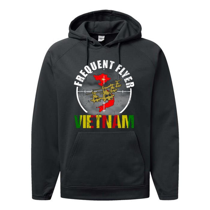 Vietnam Veteran Frequent Flyer Huey Helicopter Vintage Performance Fleece Hoodie