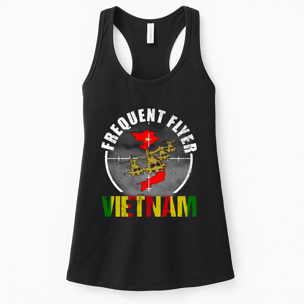 Vietnam Veteran Frequent Flyer Huey Helicopter Vintage Womens Tank Top