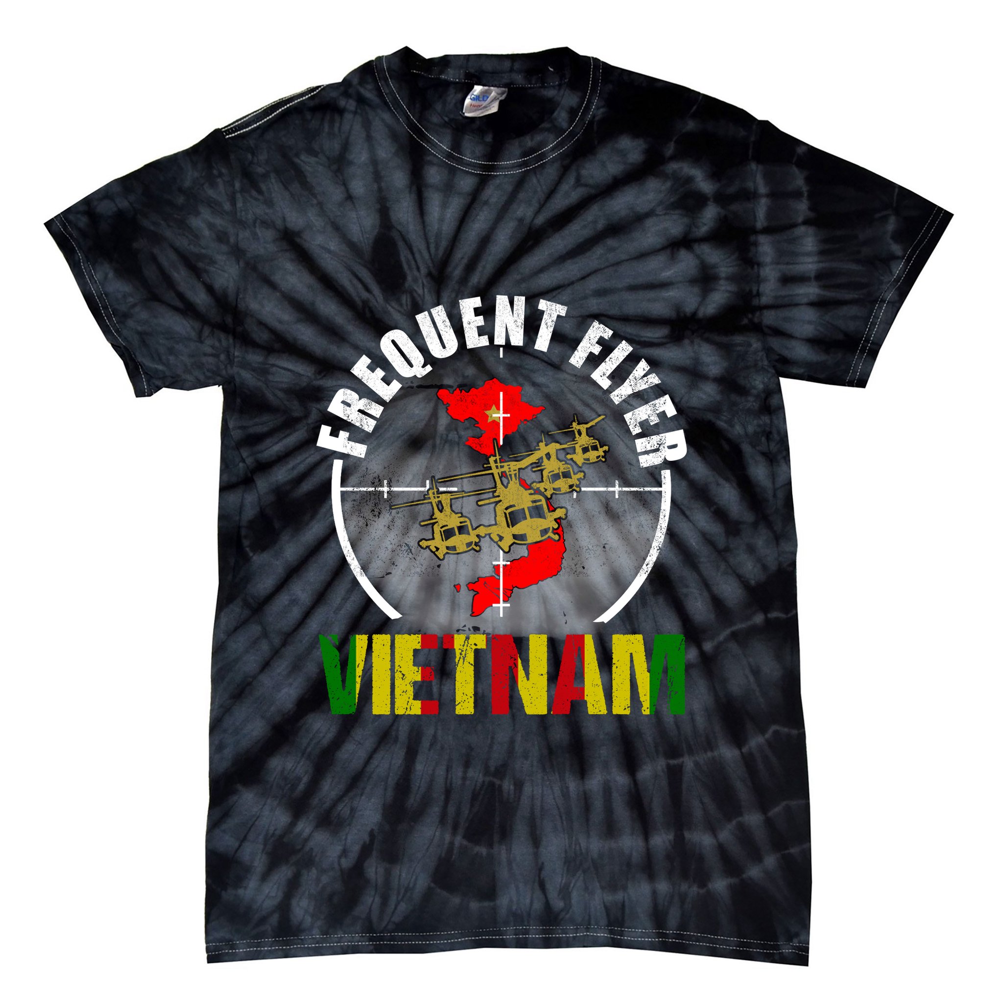 Vietnam Veteran Frequent Flyer Huey Helicopter Vintage Tie-Dye T-Shirt