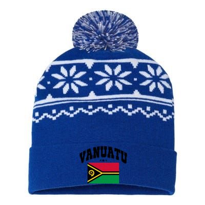 Vintage Vanuatu Flag Throwback Athletic Gift USA-Made Snowflake Beanie