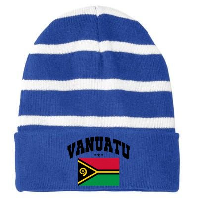 Vintage Vanuatu Flag Throwback Athletic Gift Striped Beanie with Solid Band