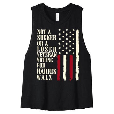 Veterans Voting For Harris Walz 2024 Not A Sucker Or A Loser Gift Women's Racerback Cropped Tank