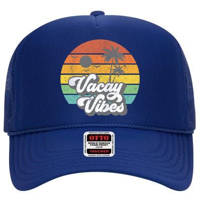 Vacay Vibes Funny Retro 70S Beach Vacation Gift Idea Cool Gift High Crown Mesh Back Trucker Hat