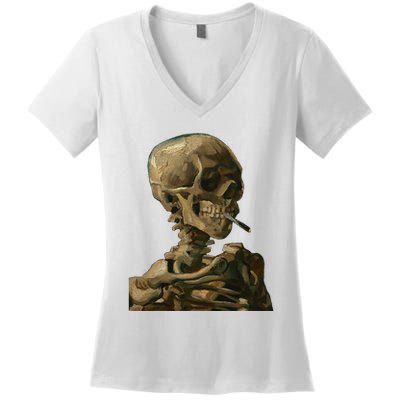 Vintage Van Gogh Skull Van Gogh Head Of A Skeleton Halloween Women's V-Neck T-Shirt