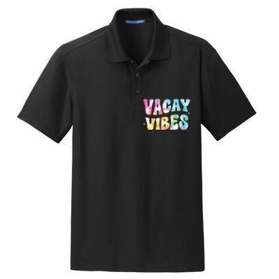 Vacay Vibes Groovy Tie Dye Summer Vacation Family Trip Retro Dry Zone Grid Polo