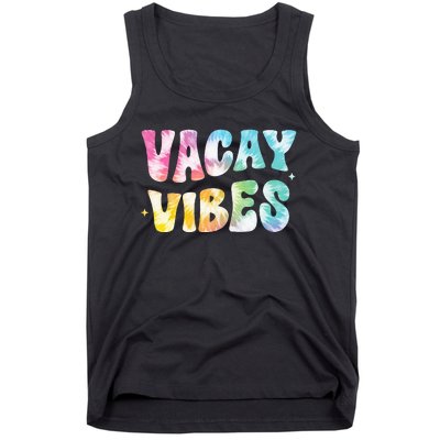 Vacay Vibes Groovy Tie Dye Summer Vacation Family Trip Retro Tank Top