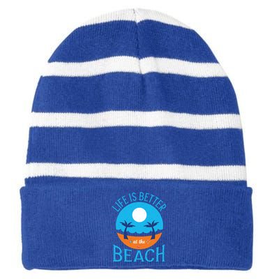 Vacation Vibes Gift Life At The Beach Flip Flops Vacay Gift Striped Beanie with Solid Band