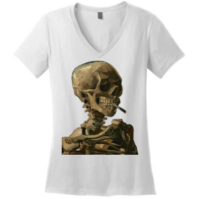 Vintage Van Gogh Skull Van Gogh Head Of A Skeleton Halloween Women's V-Neck T-Shirt