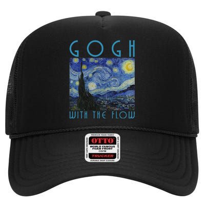 Vincent Van Gogh With The Flow Artist Humor Pun High Crown Mesh Back Trucker Hat