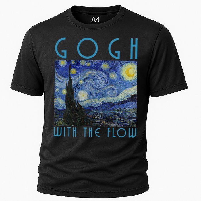 Vincent Van Gogh With The Flow Artist Humor Pun Cooling Performance Crew T-Shirt
