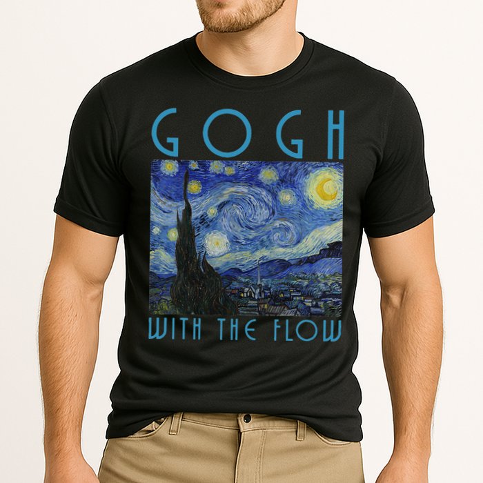 Vincent Van Gogh With The Flow Artist Humor Pun Cooling Performance Crew T-Shirt