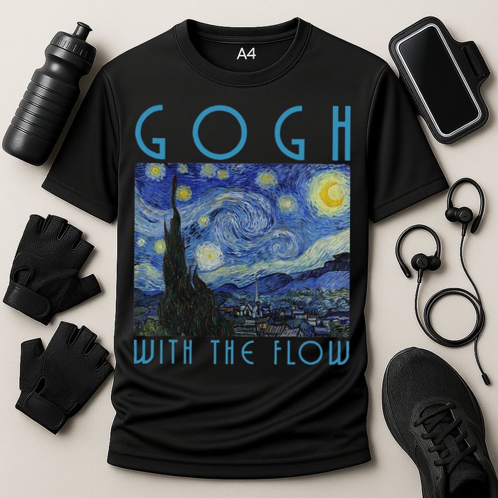 Vincent Van Gogh With The Flow Artist Humor Pun Cooling Performance Crew T-Shirt