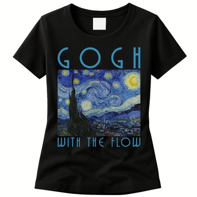 Vincent Van Gogh With The Flow Artist Humor Pun Womens T-Shirt