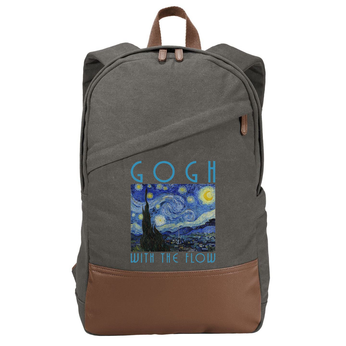 Vincent Van Gogh With The Flow Artist Humor Pun Cotton Canvas Backpack