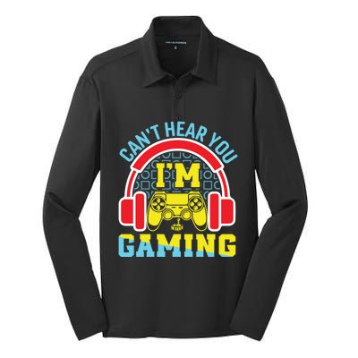 Vintage Video Gamer Can't Hear You I'm Gaming Funny Games Gift Silk Touch Performance Long Sleeve Polo