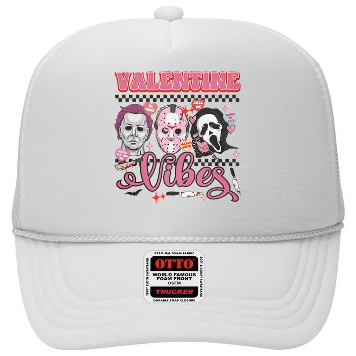 Valentine Vibes Horror Characters Funny Scary Valentine's Day High Crown Mesh Back Trucker Hat