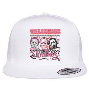 Valentine Vibes Horror Characters Funny Scary Valentine's Day Flat Bill Trucker Hat