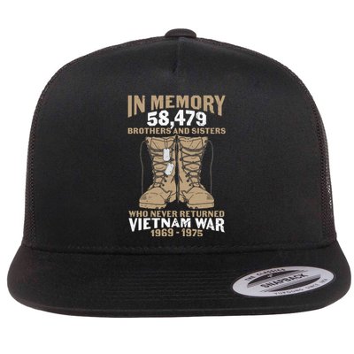 Vietnam Veteran In Memory The War Vietnam Gift Flat Bill Trucker Hat