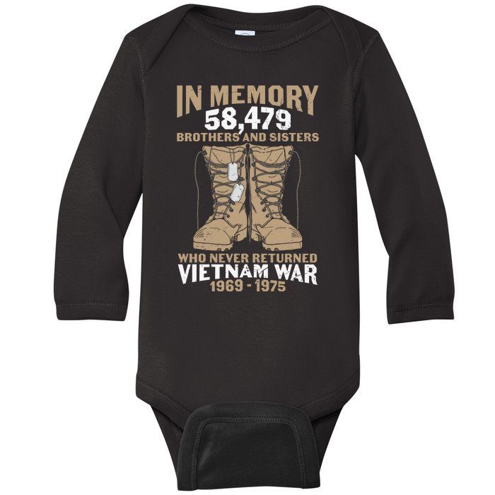 Vietnam Veteran In Memory The War Vietnam Gift Baby Long Sleeve Bodysuit