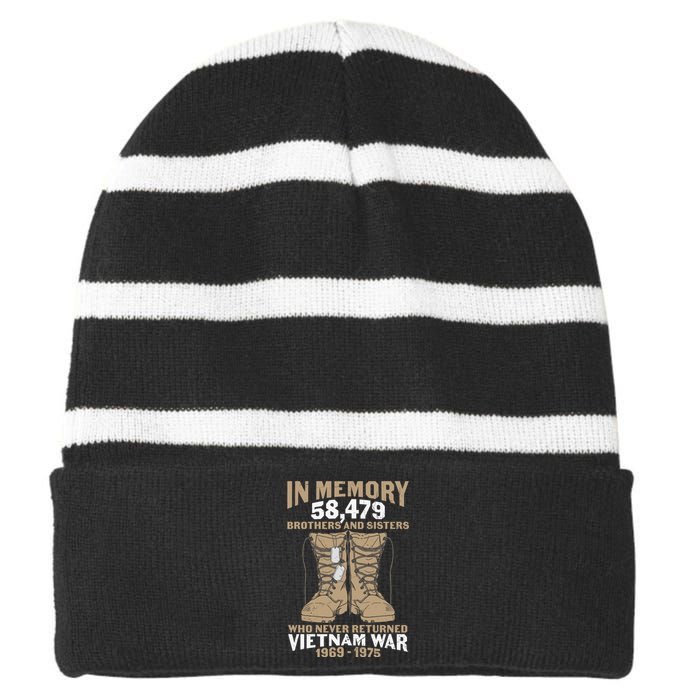 Vietnam Veteran In Memory The War Vietnam Gift Striped Beanie with Solid Band