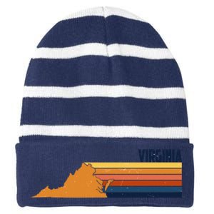 Retro Vintage Virginia Striped Beanie with Solid Band