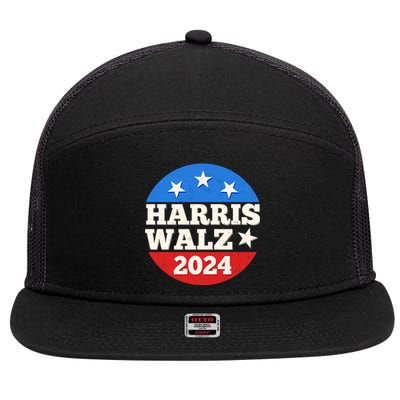 Vintage Vote Kamala Harris Tim Walz 2024 Election Emblem 7 Panel Mesh Trucker Snapback Hat