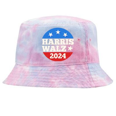 Vintage Vote Kamala Harris Tim Walz 2024 Election Emblem Tie-Dyed Bucket Hat