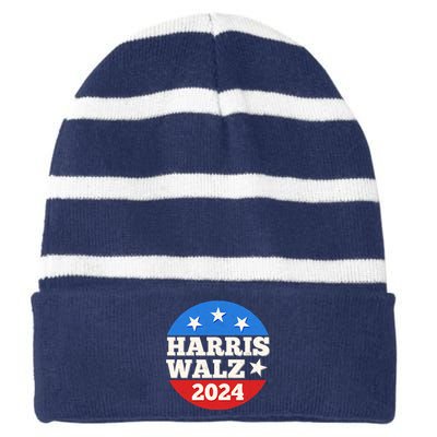 Vintage Vote Kamala Harris Tim Walz 2024 Election Emblem Striped Beanie with Solid Band