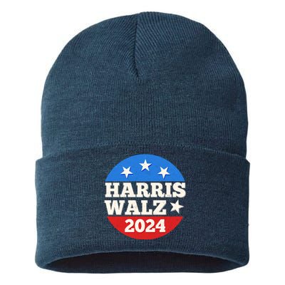 Vintage Vote Kamala Harris Tim Walz 2024 Election Emblem Sustainable Knit Beanie