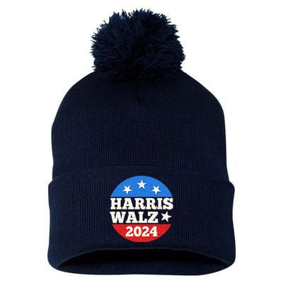 Vintage Vote Kamala Harris Tim Walz 2024 Election Emblem Pom Pom 12in Knit Beanie