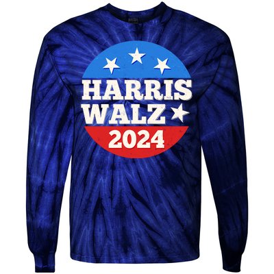 Vintage Vote Kamala Harris Tim Walz 2024 Election Emblem Tie-Dye Long Sleeve Shirt