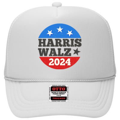 Vintage Vote Kamala Harris Tim Walz 2024 Election Emblem High Crown Mesh Back Trucker Hat