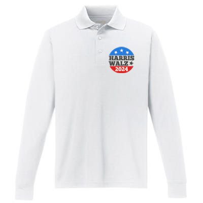 Vintage Vote Kamala Harris Tim Walz 2024 Election Emblem Performance Long Sleeve Polo