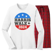 Vintage Vote Kamala Harris Tim Walz 2024 Election Emblem Women's Long Sleeve Flannel Pajama Set 