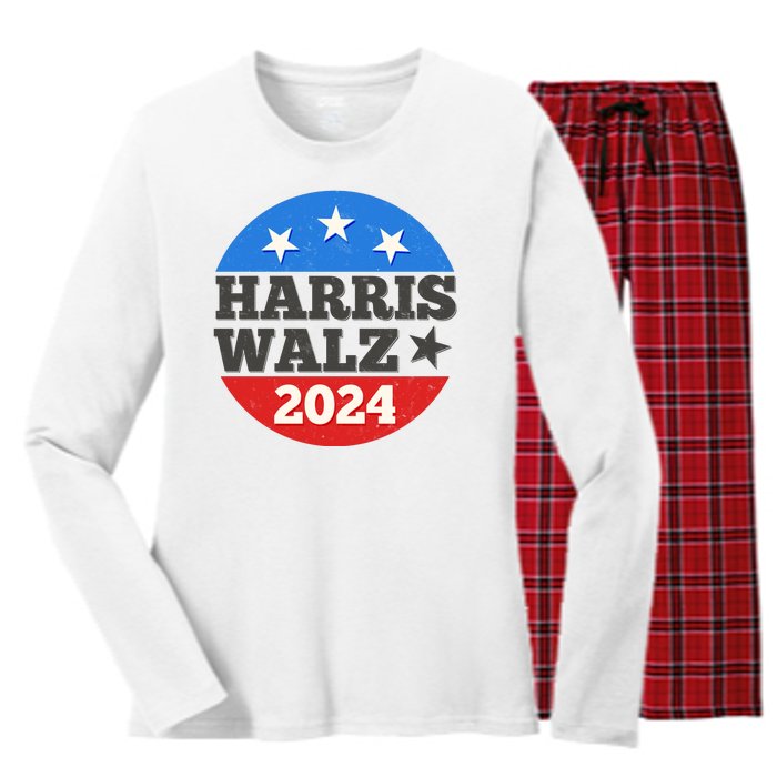 Vintage Vote Kamala Harris Tim Walz 2024 Election Emblem Women's Long Sleeve Flannel Pajama Set 