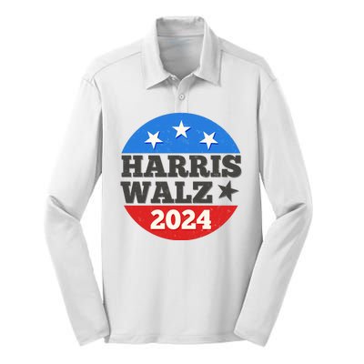 Vintage Vote Kamala Harris Tim Walz 2024 Election Emblem Silk Touch Performance Long Sleeve Polo