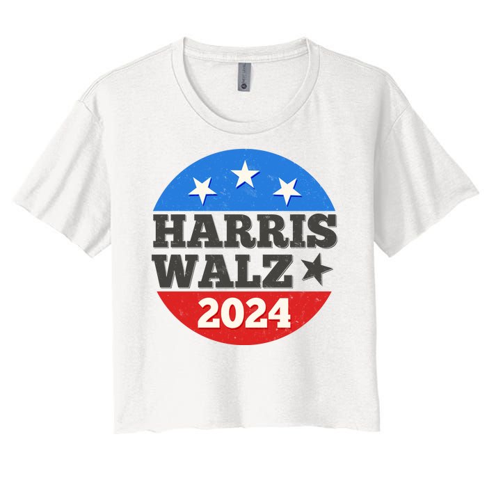 Vintage Vote Kamala Harris Tim Walz 2024 Election Emblem Women's Crop Top Tee