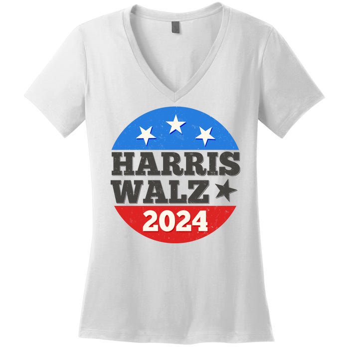 Vintage Vote Kamala Harris Tim Walz 2024 Election Emblem Women's V-Neck T-Shirt