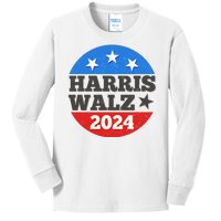 Vintage Vote Kamala Harris Tim Walz 2024 Election Emblem Kids Long Sleeve Shirt