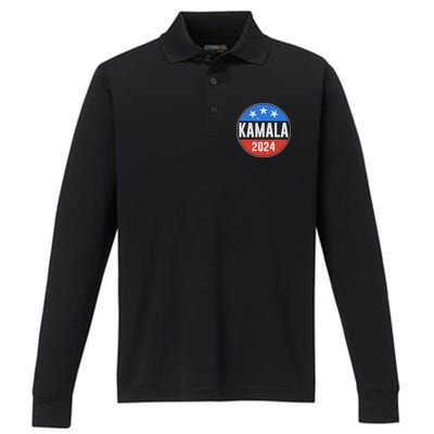 Vintage Vote Kamala 2024 Election Emblem Performance Long Sleeve Polo