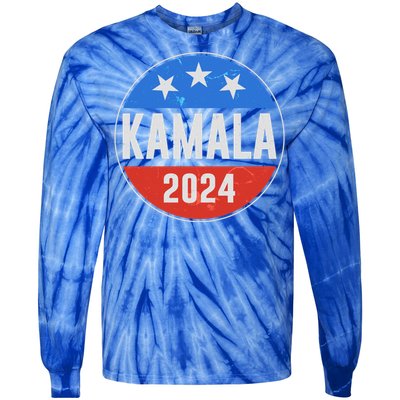 Vintage Vote Kamala 2024 Election Emblem Tie-Dye Long Sleeve Shirt